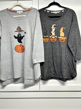 CLOVER + PINE Halloween Graphic Tunics Gray XL Like New